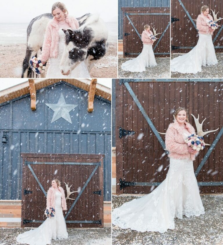Bridal Portraits in the Snow with a Horse
